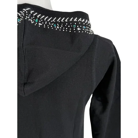 Vtg 90s Black Embroidered Sequin Beaded Zip Up Hoodie | Y2K Skater Grunge Retro - Picture 8 of 16